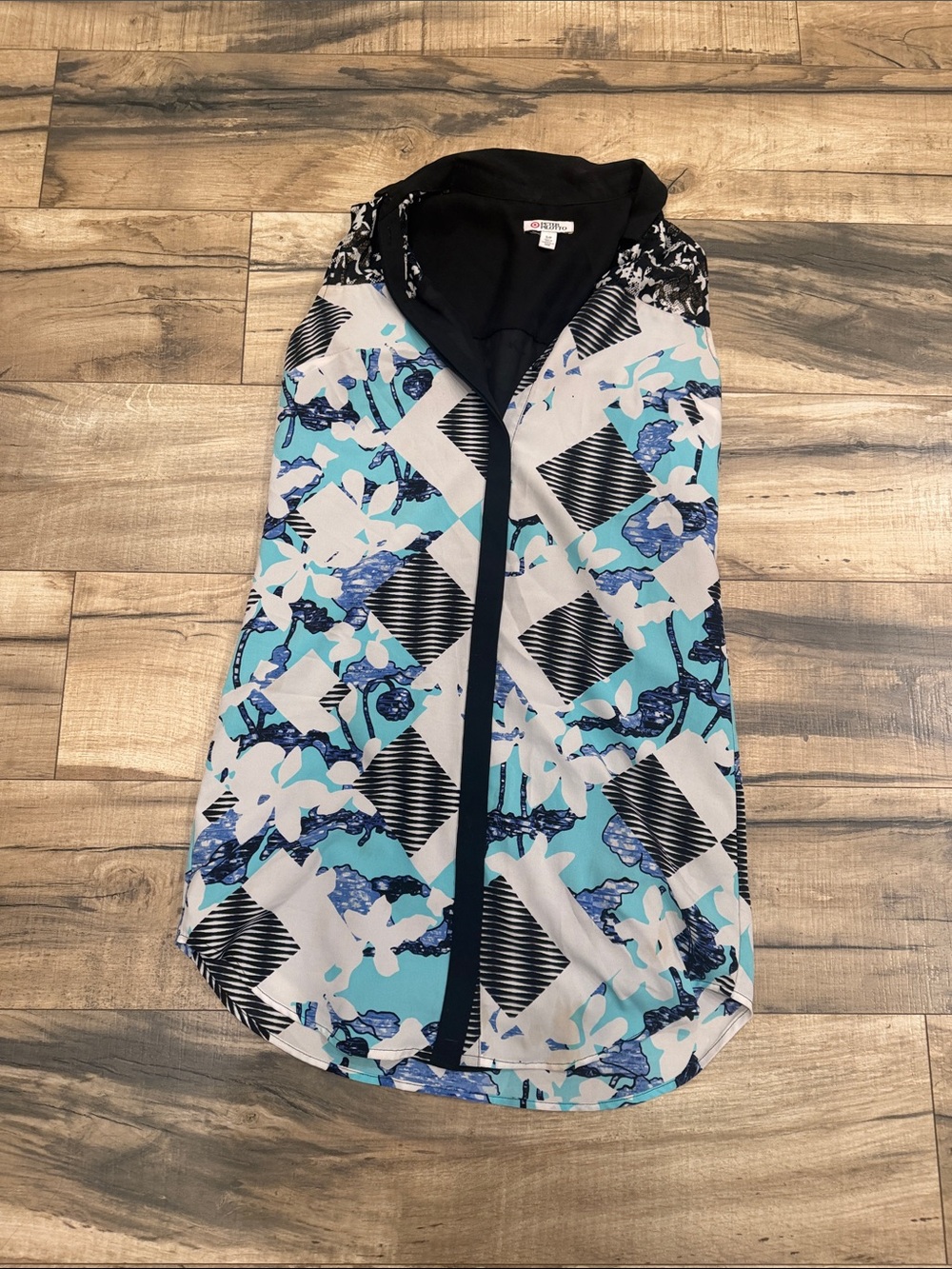 Peter Pilotto for Target Blue White Black Floral Print Sleeveless Blouse